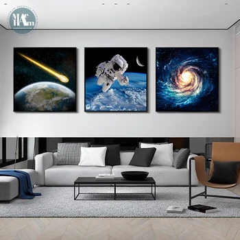 Nordic Astronaut planéta mesiac Plátno na Maľovanie Vytlačí Plagáty Kozmického spacePictures pre Obývacia Izba deti chlapcov izba Dekor