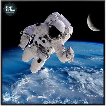 Nordic Astronaut planéta mesiac Plátno na Maľovanie Vytlačí Plagáty Kozmického spacePictures pre Obývacia Izba deti chlapcov izba Dekor