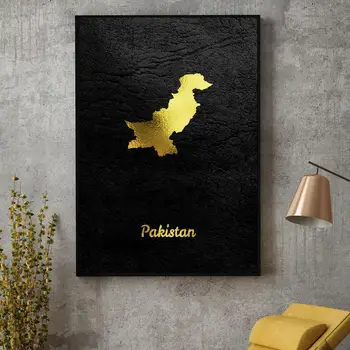 Zlaté Pakistan Mapu Plátno Na Stenu Art Print Moderné Plagát Na Stenu Obrázky Obývacia Izba Dekor