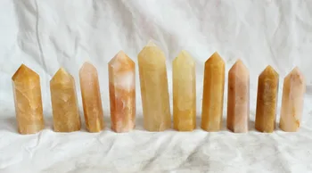 5 Kusov Prírodné Žlté Kremeň Čerešňové kôstky Bodov Obelisk Veža Leštené Uzdravenie Čína , cristais de quartzo