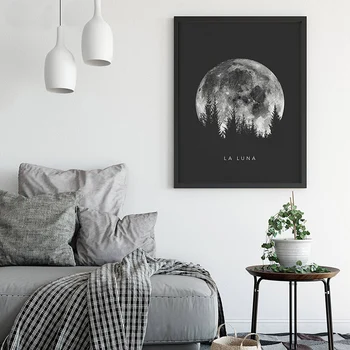 Full Moon Plagát na Stenu Umenie Čierna Biela Fáz Mesiaca Vypíše Solárneho Systému Plátno na Maľovanie Minimalistický Obrázok pre Obývacia Izba Dekor