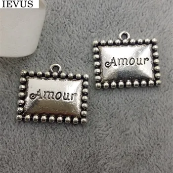 Hot predaj 20 ks 17 mm*24mm starožitné strieborné pozlátené správu čaro slova Amour kúzlo námestie pandents pre šperky robiť