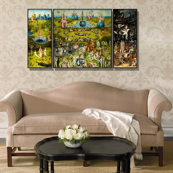 3ks Záhrade Pozemské Pôžitky Plátno Umelecké Maľovanie na Stenu Obrázok, Plagát Tým, Hieronymus Bosch Vytlačí Obývacia Izba Domova