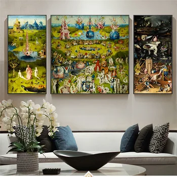 3ks Záhrade Pozemské Pôžitky Plátno Umelecké Maľovanie na Stenu Obrázok, Plagát Tým, Hieronymus Bosch Vytlačí Obývacia Izba Domova