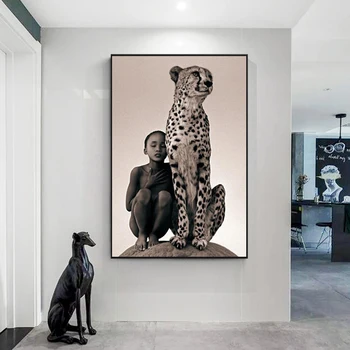 Dieťa S Gepard Plátne, Obrazy Na Stenu Umenie Plagáty A Vytlačí Prírody, Zvierat, Nástenné Plátno Obrázky Pre Obývacia Izba Cuadros