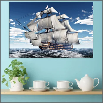 Veľkosť Potlače Lodí plaviacich sa krásy Mora Wall Art Obraz Domova Obývacia Izba Moderne Plátno Tlačiť Č Rám Obrazy