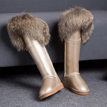 RUIYEE dámy nad kolená, topánky fox snehu kožušiny topánky móda hovädzej kože, topánky 2018 nové nepremokavé dámske topánky