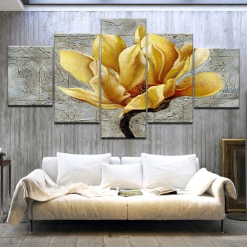 Rám Umenie Modulárny Plátno na Stenu maľovať Obrázky Domáce Dekorácie 5 Ks Žltá Kvetina Obývacia Izba Moderné HD Tlač Plagátu