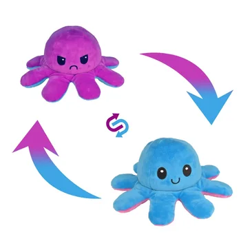 Flip obojstrannej Komunikácie Plyšové Mäkké Bábiky Hračky Rôznych Stranách Ukázať Rôzne Nálady Mäkké Simulácia Octopus Plyšové Hračky Pre Deti