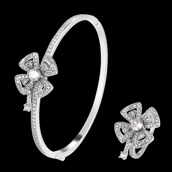 Zlxgirl Luxusné značky pripraviť kubický zirkón kvet tvar náramok s krúžkom svadobné šperky nastavuje jemné ženské party dary