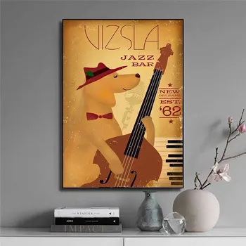 Roztomilý Zvierat Hrať na Gitaru Umenie Poters a tlač na Plátno, Maľovanie na Jazzovú Hudbu Wall Art Dekoratívny Obraz pre Deti Izba Bar