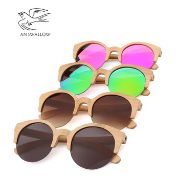 Nový štýl bambusu logo dreva retro pol-frame Okuliare s potiahnuté UV400 dámy módne slnečné okuliare oculos de sol feminino