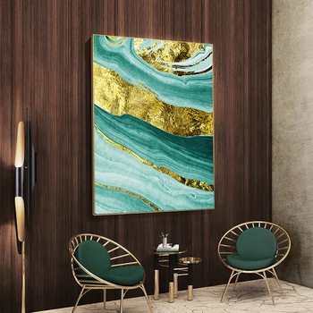 Zelený Oceán Tekutiny Abstraktné Wall Art Obraz Zlatej Fólie Umelecké Plátno Maľovaní Plagátov a Tlačí Fotografie pre Obývacej Miestnosti Dekorácie