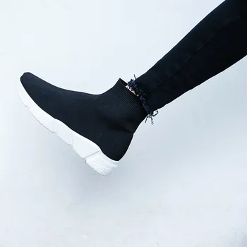 Čierne Ponožky, Topánky Biela Sole Platformu Klinu Pohodlné Pošmyknúť na Úsek Žena Fsahion Topánky Krátke Plyšové V Zime Jeseň bootie