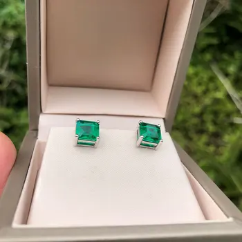 Luxusné štvorec zelený cz mincový striebro malé náušnice pre ženy na striebro 925 šperky