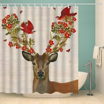 Elk Kvetinový Moose Jeleň sprchový záves 3d Vaňa Jeden Tlač Nepremokavé Mildewproof pre Kúpeľňa Decor 150x180 cortina de ducha