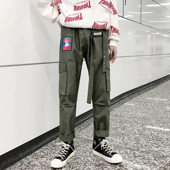 Móda Mužov Hip Hop Cargo Nohavice Japonský Štýl Muti-vrecká Ružové Nohavice, Tepláky Streetwear Joggers Bežné Rovné Nohavice