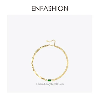 ENFASHION Zeleného Kameňa Reťazí Choker Náhrdelník Ženy, Zlatá Farba Nehrdzavejúcej Ocele, Sklenený Prívesok, Náhrdelníky, Módne Šperky P3116