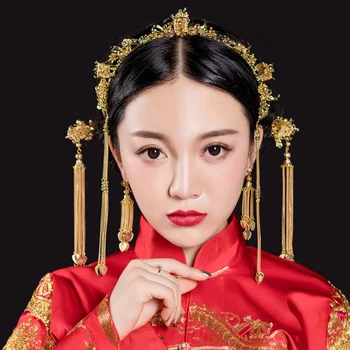 Čínsky štýl retro strapec Phoenix coronet koruny Svadobné Hlavu nosenie Nové Svadobné vlasové Dekorácie vyhovovali príslušenstvo