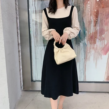 COIGARSAM Pletenie Ženy jednodielne šaty kórejský Nové Jarné Šaty Black 7865