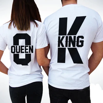 Zodpovedajúce Pár Oblečenie Kráľ a Kráľovná Grafické Tlače Krátke Rukáv Tričko Bežné Milenca Oblečenie Biele tričko valentínsky Darček