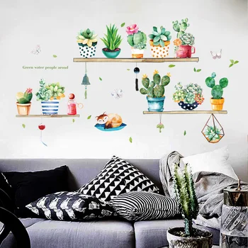Črepníkové kaktus Stenu, Nálepky, spálňa, obývacia izba gauč TV pozadí dekorácie umenie decasl domov vymeniteľné samolepiace nálepky