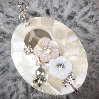 Biela perleť Shell Oválne Šišku Korálky Kvetina Náhrdelník & Náušnice 1 Sada