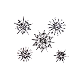Crystal Kúzlo Ženy Brošňa Kolíky Nový Dizajn Antique Silver Farba All-zápas Snowflake Kolíky Príslušenstvo 5 Ks/Sada