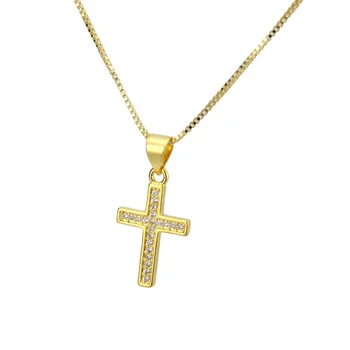 Nový dizajn zlata, medi bielymi zirkónmi malý kríž náušnice, náhrdelník pre ženy výročie party jednoduché šperky set dary
