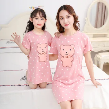 Bavlna Dievčatá Nightgown Pyžamo detské Letné Nightdress Dievčatká Domáce Oblečenie Matka Deti Nočné šaty Dievča Sleepwear