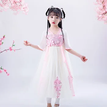 Dievčatá Čínsky Štýl Šaty Tradičné Han Vintage Šaty Kvetinové Výšivky Nový Rok Vianočné Festival Ľudových Krojoch Prom Šaty