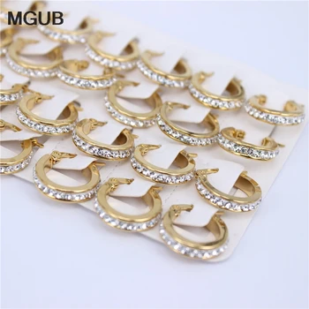 MGUB Nehrdzavejúcej ocele módne šperky crystal Hoop náušnice ženské modely strieborná farba náušnice wholesale12 párov/nastaví LH549