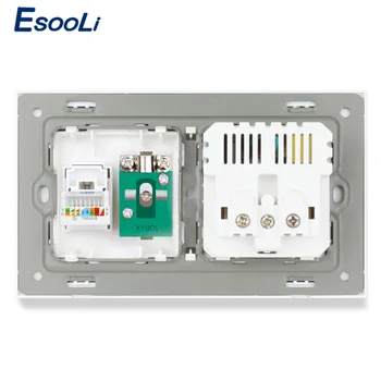 ESOOLI Crystal Tvrdeného Skla EÚ Štandardné Elektrické Zásuvky s 2 USB + RJ45 Internet Jack a Televízia Port elektrickej Zásuvky
