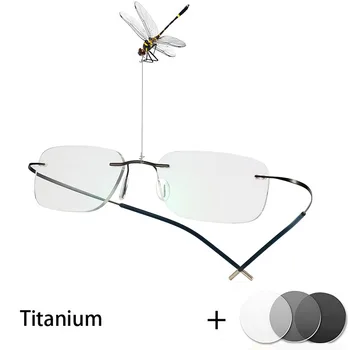 B titanium bez obrúčok Okuliare Photochromic Krátkozrakosť Objektív Muži Ženy Vonkajšie Presbyopia Optika Okuliare