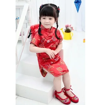 2020 Letné Dievčenské Šaty Qipao Čínske Šaty Rukávy svadobné Najvyššej Kvality Kvetinové dievčatá oblečenie Rose 2 4 6 8 10 12 14 16Year