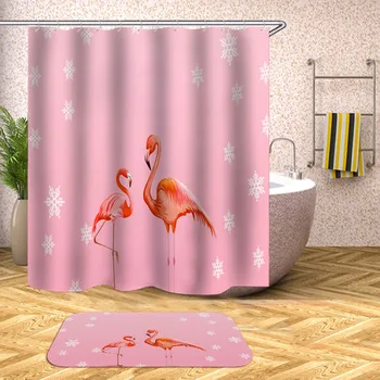 Kvetinový Flamingo Sprchový Záves Kvety Tlače Nepremokavé Vaňa Závesy pre Kúpeľni Vaňa na Kúpanie Kryt Veľké Široké 12pcs Háčiky