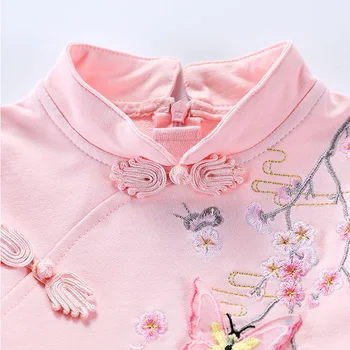 Dievčatá Cheongsam šaty 2019 nové Deti bavlna dlhým rukávom, Vyšívané kvetinové šaty pre Dieťa dievča princezná oka motýľ Oblečenie