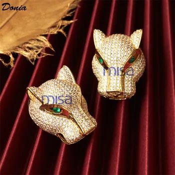 Donia šperky Prehnané jemné á triple AAA zirkón klasické leopard hlavu zvierat twist náhrdelník prsteň náramok set 4