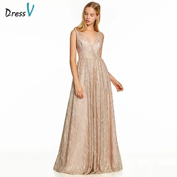 Dressv ružová dlhé večerné šaty gilding backless lacné v krku svadobné party formálne šaty linky tylu večerné šaty