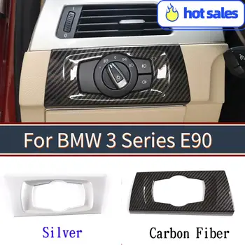 ABS Chrome Uhlíkových Vlákien Pre BMW 3 Series E90 2005-2012 Auto Spínač Svetlometov Rám Orezania Ľavej Strane Disku Interiérové Doplnky