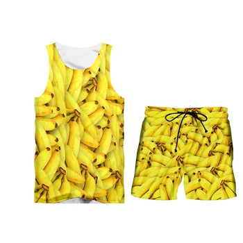 CJLM 3D Mužov je Nádrž Ovocie, banán 2-dielny oblek tričko 3D Tlač Vesta s Kapucňou, Košele, Šortky Sady Letné Štýl Vlastné Unisex Tepláková súprava