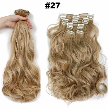 Clip in predlžovanie Vlasov 8pcs 22 inch 55 cm Dlhé Hairpiece Vlnité Tepelne Odolných Syntetických Vlasov Prirodzené Rozšírenie