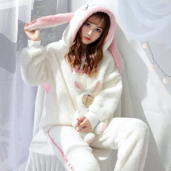 2019 Jeseň Zima Pyžamo Žena Pijama Mujer Voľný Čas Dvoch Dielna Sada Bugs Bunny Tlače Krytý Oblečenie Domov Vyhovovali Sleepwear