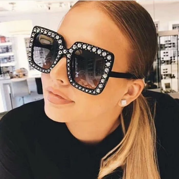 2020 Vintage Nadrozmerné Námestí Farebné Diamond Slnečné Okuliare Ženy Veľký Rám Luxusná Značka Crystal Slnečné Okuliare Drahokamu Odtiene